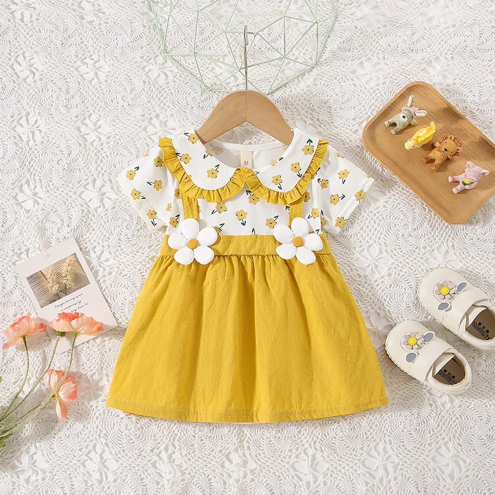 Summer New Baby Girl Dress Baby Girl Cute Doll Collar Flower Printed