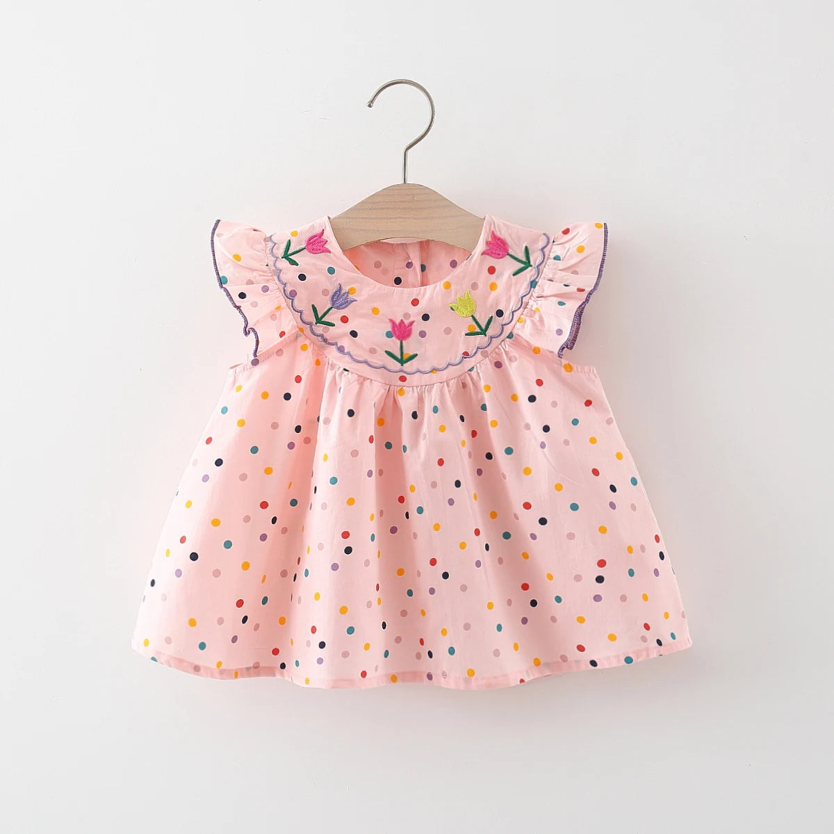 Baby Girl Dress Summer Colorful Polka Dot Flower Embroidery Girls Princess Dress Cute Girls Beach Dresses