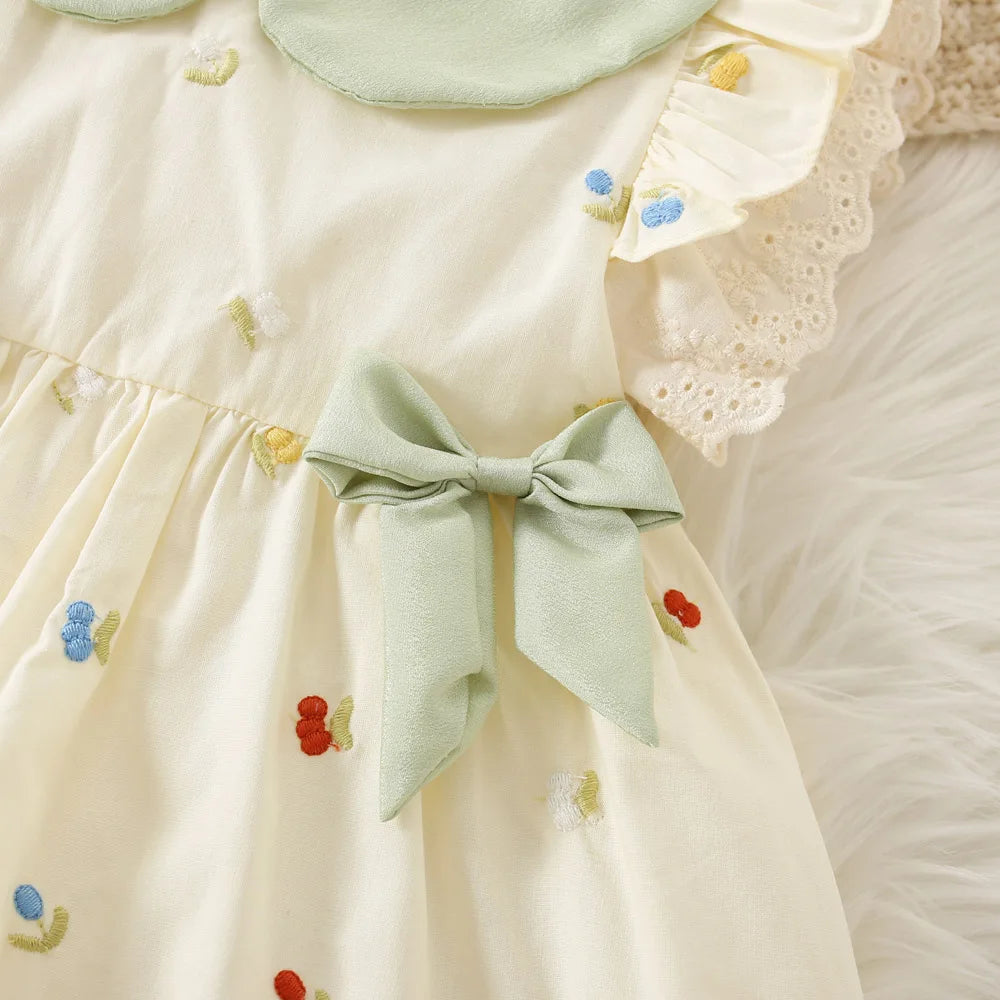 Summer New Baby Girls Dress Sweet Princess Dress A-Line Dress Lace Lace Pleated Bow Flower Embroidery Sweet Princess Dress