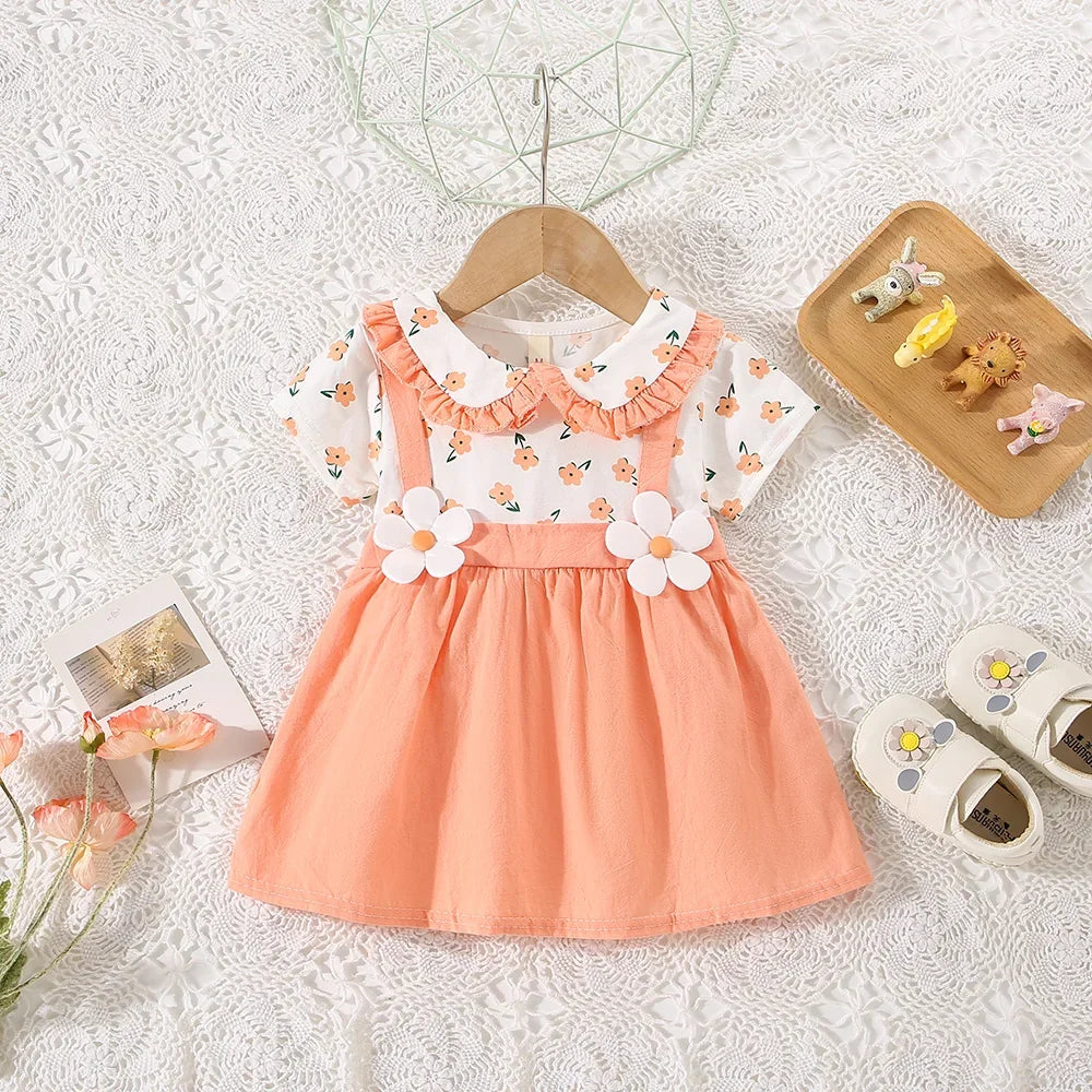 Summer New Baby Girl Dress Baby Girl Cute Doll Collar Flower Printed