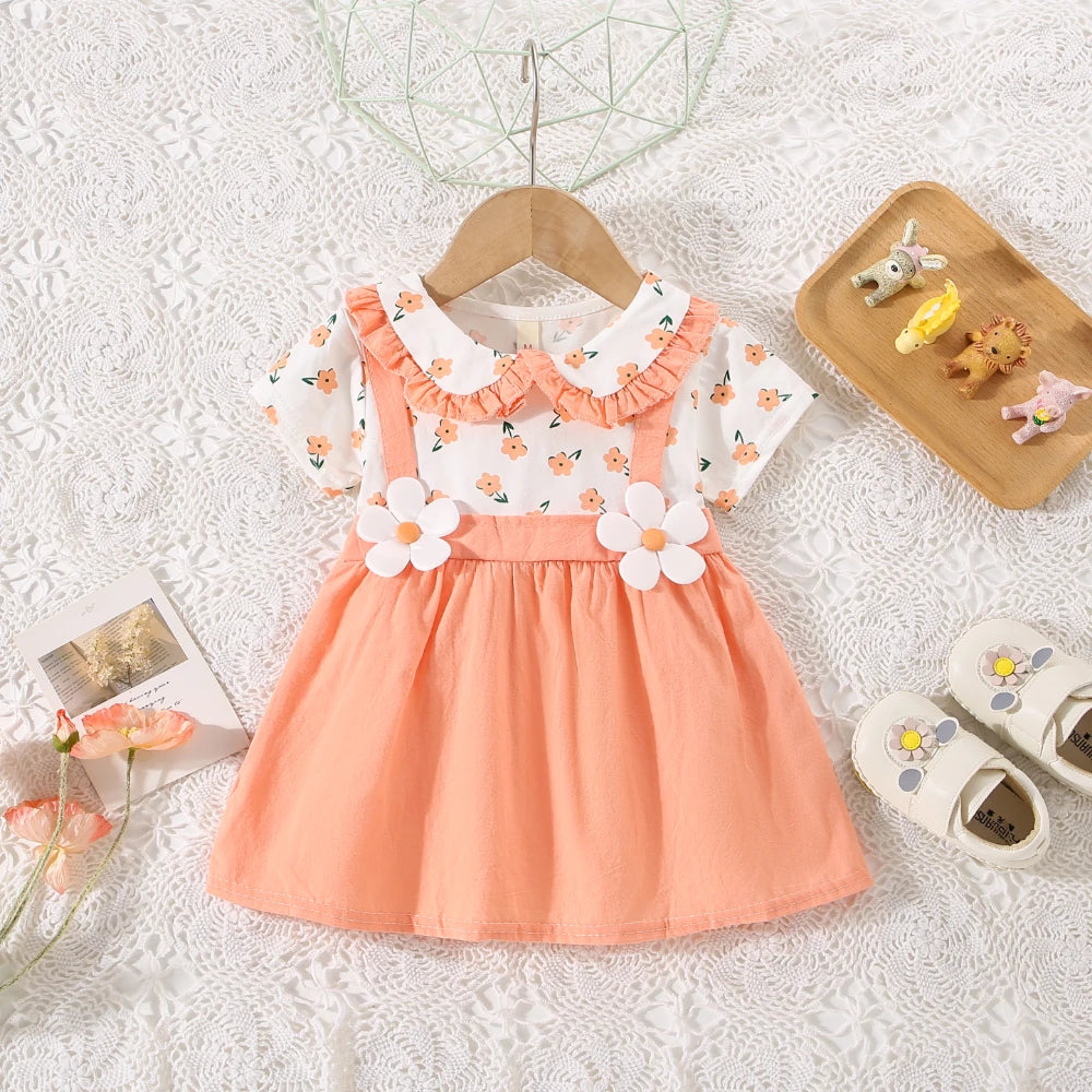 Summer New Baby Girl Dress Baby Girl Cute Doll Collar Flower Printed