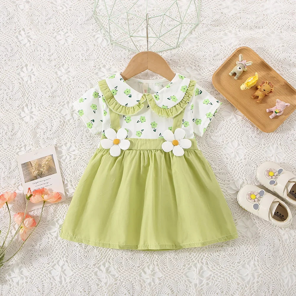 Summer New Baby Girl Dress Baby Girl Cute Doll Collar Flower Printed