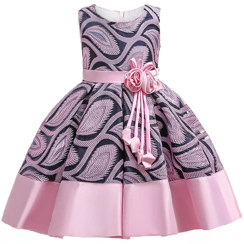 Baby Girls Flower Striped Dress For Girls Floral Wedding Party Dresses Kids Princess Christmas Dress Children Girls Clothing