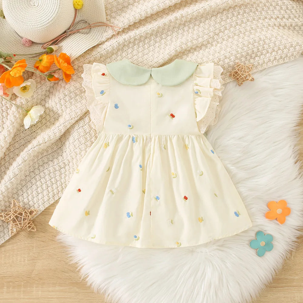 Summer New Baby Girls Dress Sweet Princess Dress A-Line Dress Lace Lace Pleated Bow Flower Embroidery Sweet Princess Dress