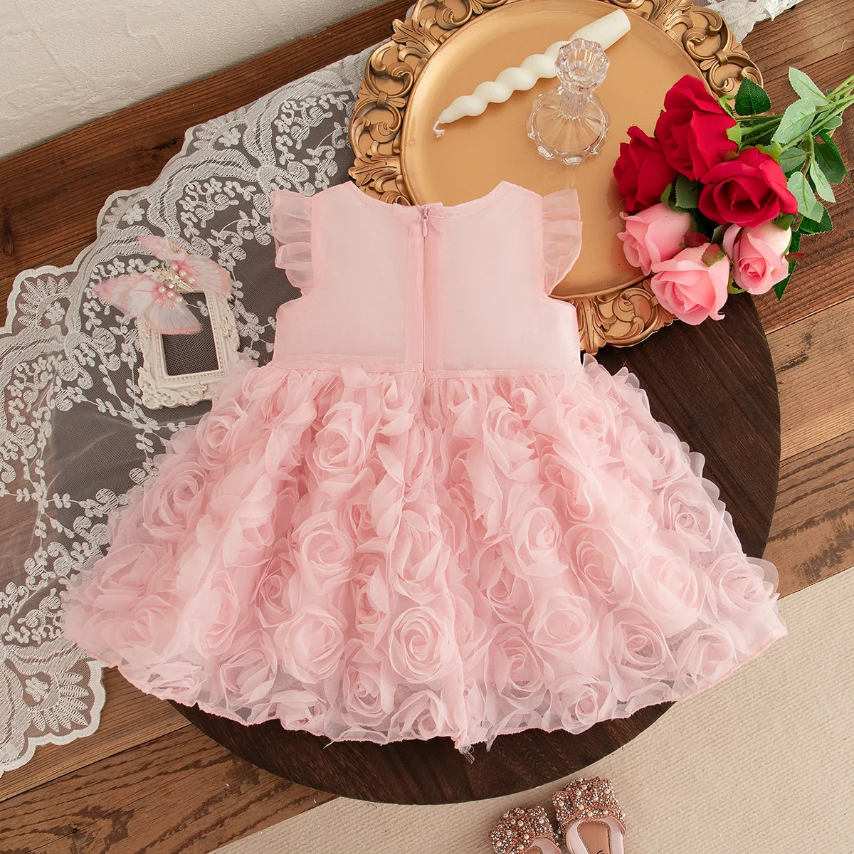 (0-3 Year Old Baby Girl Princess Dress) Summer New Red Bow, Rose Skirt, Children'S Sleeveless Clothes Suitable For Wedding Party