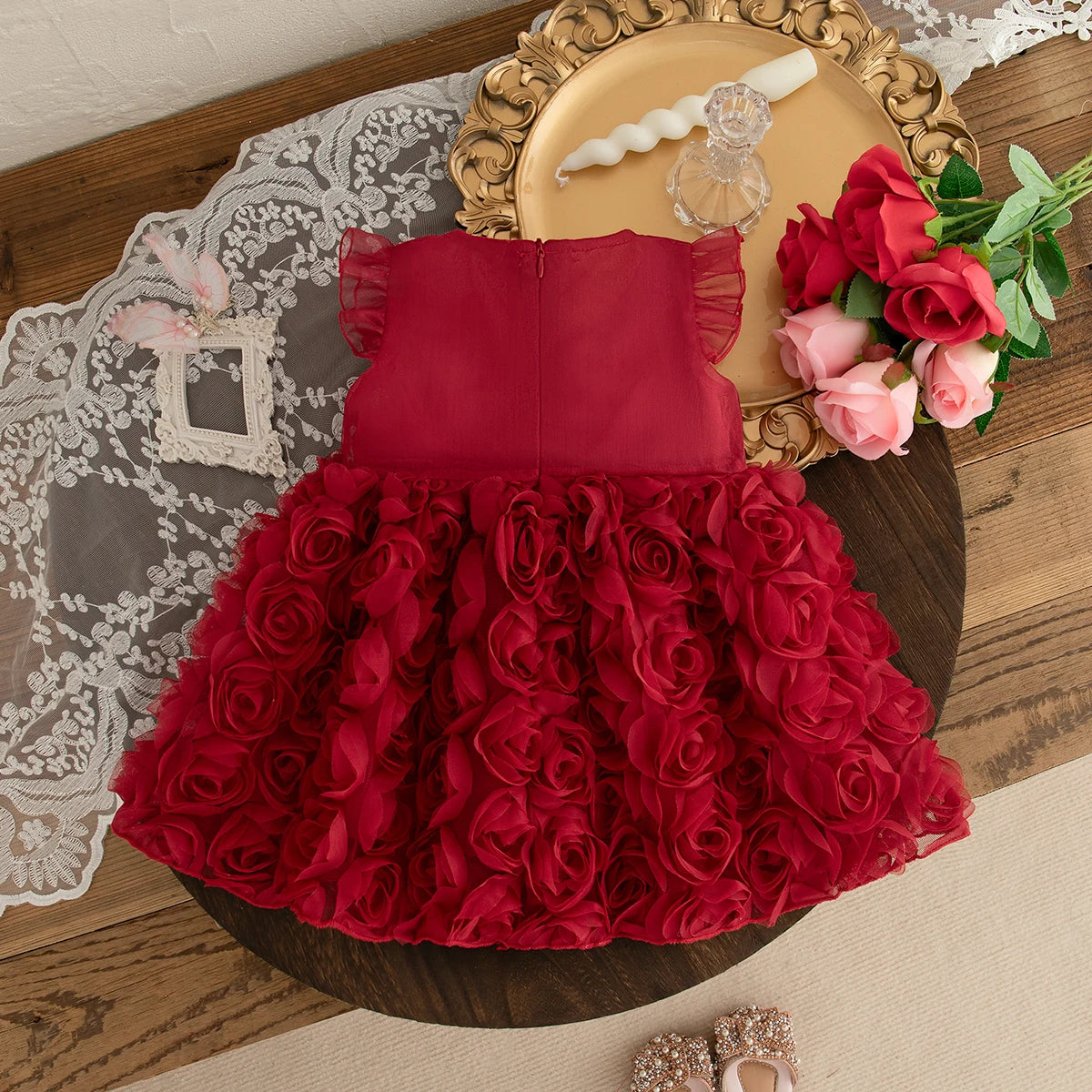 (0-3 Year Old Baby Girl Princess Dress) Summer New Red Bow, Rose Skirt, Children'S Sleeveless Clothes Suitable For Wedding Party