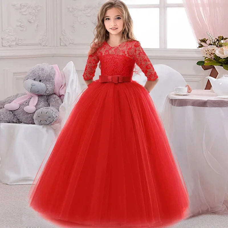 Baby Princess Dress Girl Party Ball Gown Wedding Lace Dresses Kids Christmas Bridesmaid Costume Birthday Party Dress 4-14 year