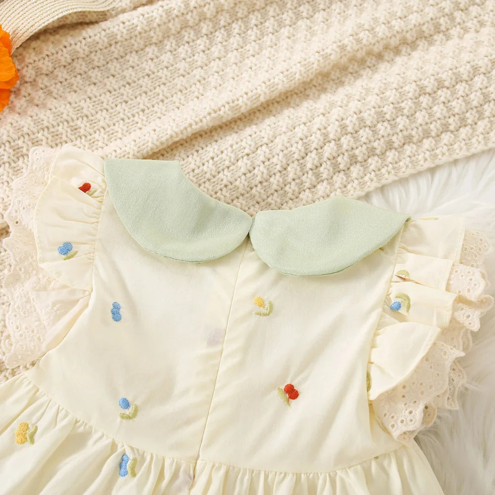 Summer New Baby Girls Dress Sweet Princess Dress A-Line Dress Lace Lace Pleated Bow Flower Embroidery Sweet Princess Dress