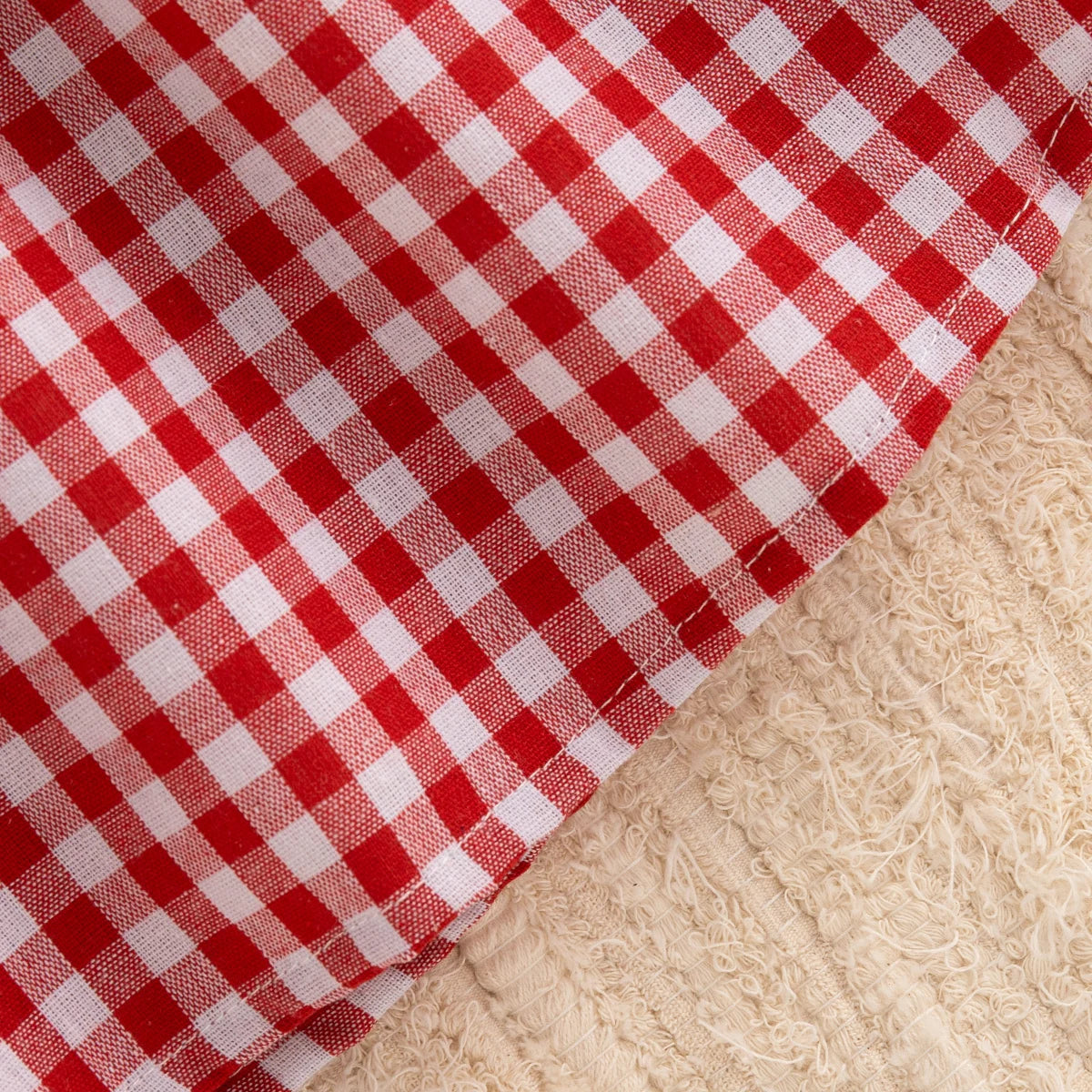 Baby Girl Dress Summer Red Checkered Cotton Girl Dress Cute Strawberry Lapel Girl Beach Dress