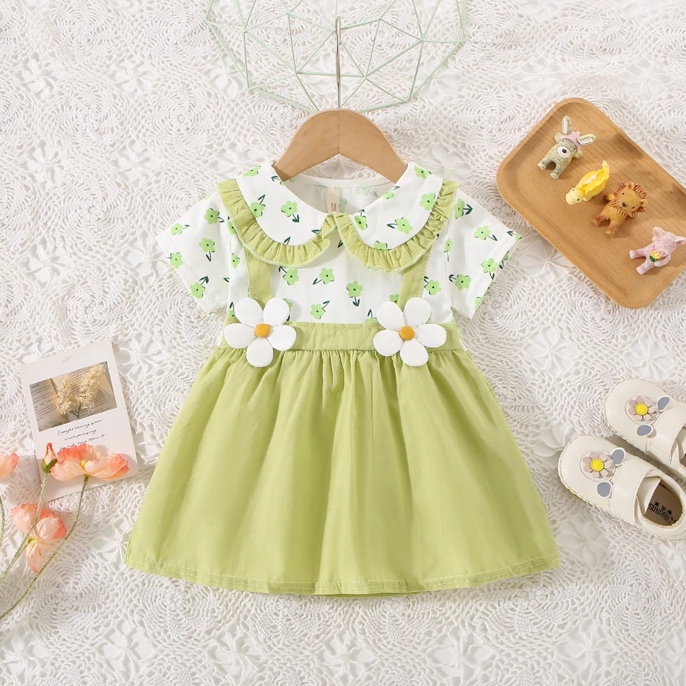 Summer New Baby Girl Dress Baby Girl Cute Doll Collar Flower Printed