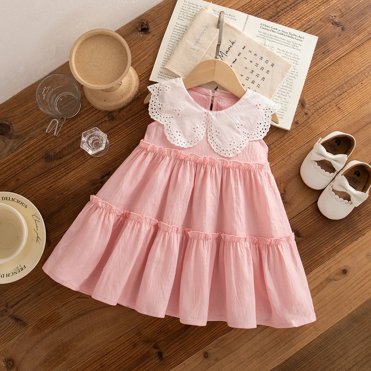 Baby Girl Clothes Summer Cotton Solid Color Lapel Sleeveless Baby Girl Dresses Cute Girls Beach Dresses