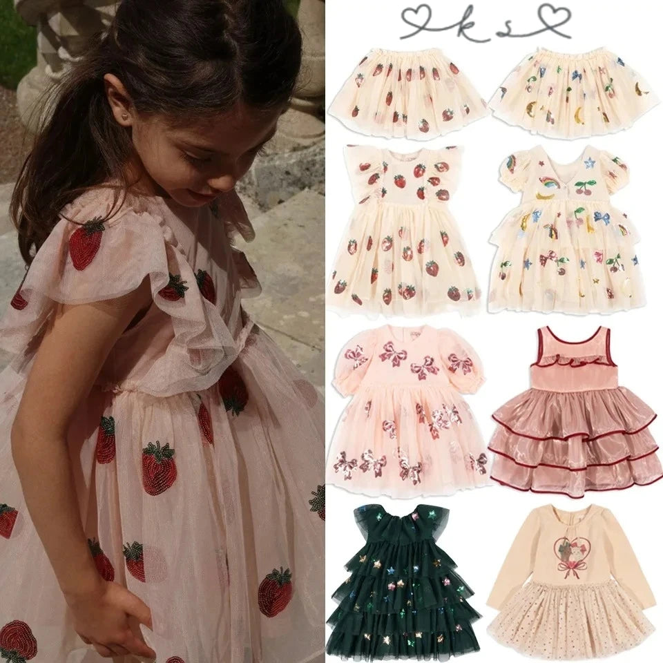 2025 New KS Summer Baby Girls Princess Dress Kids Clothes Girl Mesh Sequins Dresses Children's Clothing Skirts Party Vestidos