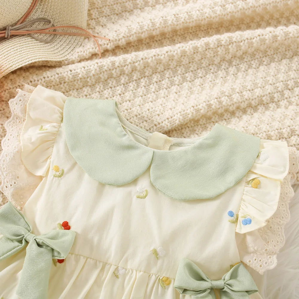 Summer New Baby Girls Dress Sweet Princess Dress A-Line Dress Lace Lace Pleated Bow Flower Embroidery Sweet Princess Dress