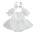 0-24M Infant Baby Girl Romper Dress Solid Color Short Sleeve Front Bowknot Tulle Jumpsuit Headband Baby Girl Summer Clothes