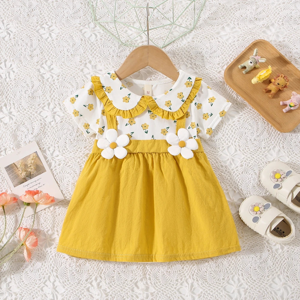Summer New Baby Girl Dress Baby Girl Cute Doll Collar Flower Printed